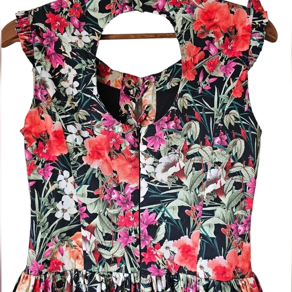 Eureka corset dress midi tealengh floral open back lined black tulle ham lined M - Picture 5 of 8